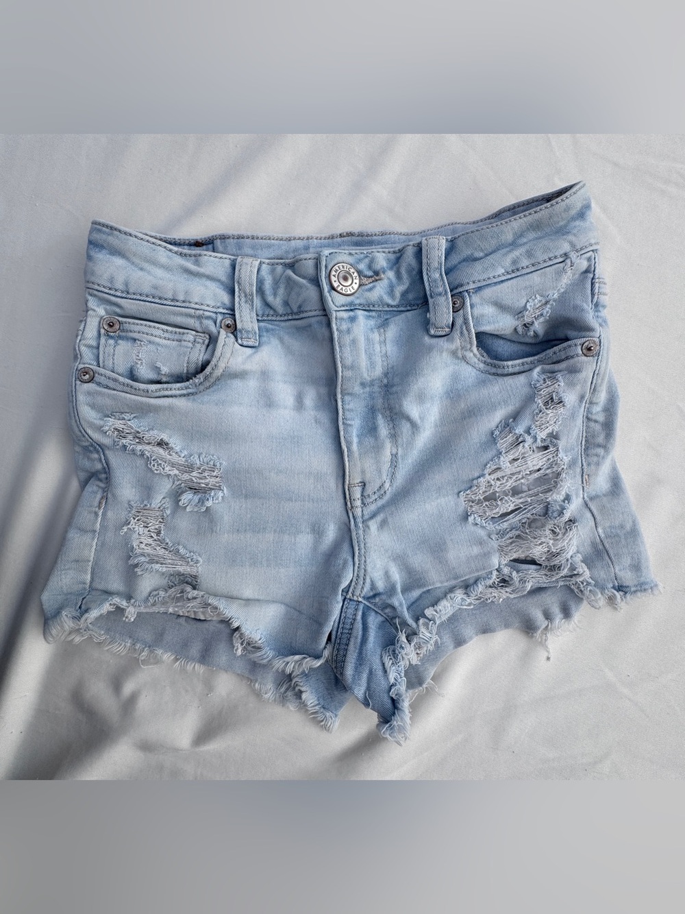 American Eagle Outfitters Pale Blue Distressed Denim Shorts